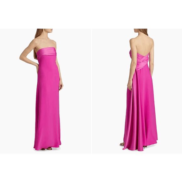 Halston Brigette Crêpe Strapless Gown In Hibiscus US 6 $645 - Picture 1 of 9